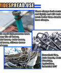 Heavy Duty Stainless Steel Fuel Injection Hose Clamps Set shown in automotive and industrial use with detailed close-ups.