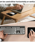 Compact 6x8 Inch Mouse Pad For Travel And Work Flexible For Horizontal Or Vertical Use Perfect For Laptops Keyboard Trays And Small Desk Setups Budget Friendly Portable Office Accessory For On The Go Black shown in use with laptop and keyboard