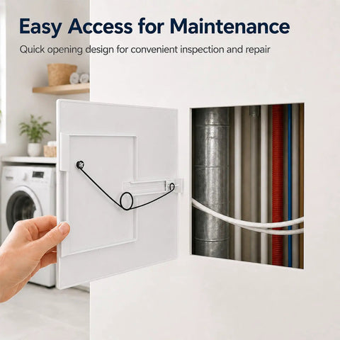 Easy Glide Fit Adjustable Spring Loaded Access Panel For Drywall Ceilings White Wall Hole Cover Plate, showing quick access for maintenance.