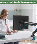 Heavy Duty Single Monitor Mount Arm For 17 To 32 Inch Flat Or Curved Screens Swivel Tilt High Reach Aluminum Desk Stand in use.
