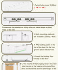 Installation diagram for 4Ft Soft Close Pocket Door Hardware Kit with heavy duty wall mount bracket set for wooden sliding barn doors.