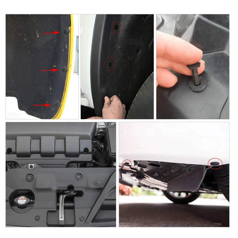 120 Piece Universal Car Retainer Bumper Clips Push Pin Rivet Kit With Fastener Remover Tool demonstrating clip installation on auto trim.