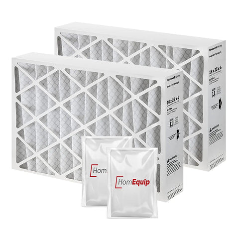 16x25x4 Furnace Filter Replacement With MERV 11 High Efficiency HVAC Air Filter 2 Pack Includes Homequip Easy Disposal Bag