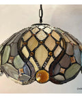 Tiffany Style Stained Glass Ceiling Pendant Light With Baroque Vibe, Handmade Glass Shade, unlit multicolor design.