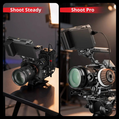 Sturdy Universal Camera Base Plate Kit With Dual 15mm Lightweight Rod Clamps Quick Release Platform on two camera setups.