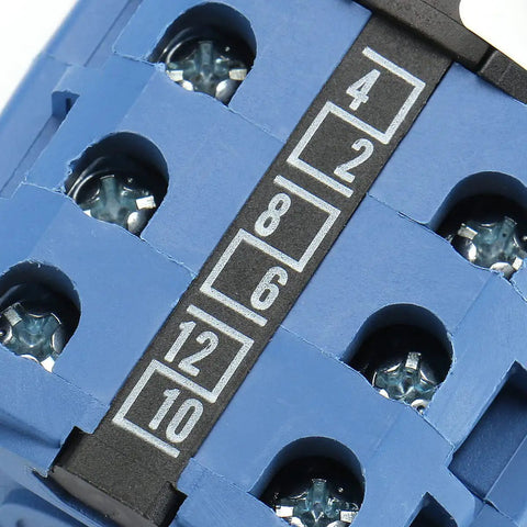 Close-up of 12-terminal panel on Heavy Duty 3-Position Changeover Switch For Motor Reversing And Generator Transfer, 20A 660V