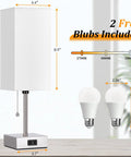 Touch Control Bedside Lamp With Dope 3 Way Dimmable Lighting USB Ports And AC Outlet shown with included two LED bulbs