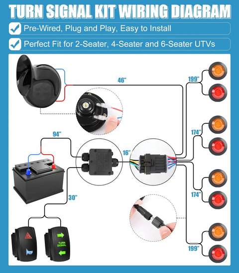 Diagram of Plug And Play Universal UTV Turn Signal Kit With Horn And Rocker Switch Wiring Harness Pre Wired Blinker Street Legal