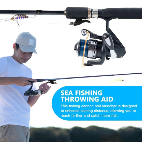 Person using 4X Fishing Cannon Bait Launcher To Help You Catch More Fish With Easy Setup And Big Casts Safe Trigger Release