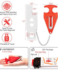 Travel Safe Portable Door Lock For Hotels And Rentals Universal L Shaped Door Lock Latch with red handle and chain, includes manual and storage bag