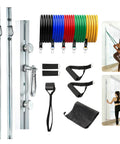 Heavy Duty Aluminum Anchor Mount For Wall Mounted Resistance Bands with various bands and attachments for strength training.