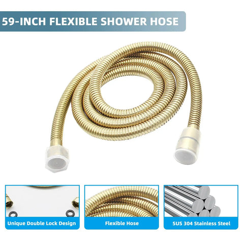 59-inch stainless steel hose for Brass High Pressure Handheld Shower Head Set in Brushed Gold Arc Design.