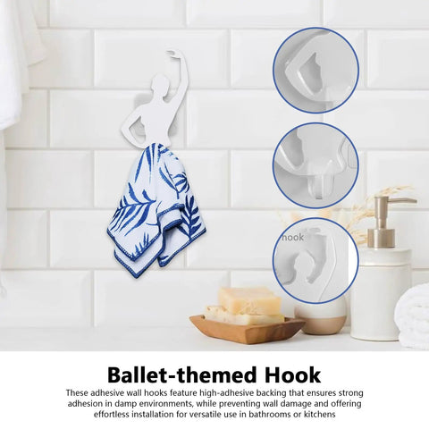 Kickass Sticky Wall Hooks Featuring A Snazzy Ballet Design Deliver Rock Solid Hold For Quick Organization And Snazzy Room Accents Without Damage Or Drilling Required, showcased with a towel.