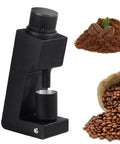 No Sweat Electric Burr Coffee Grinder Built For Daily Coffee Buffs Chasing Perfect Single Dose Espresso Pour Over Or Cold Brew Grinds With Quick Dial Speed Tweaks In Sleek Black Finish with coffee beans and grounds.
