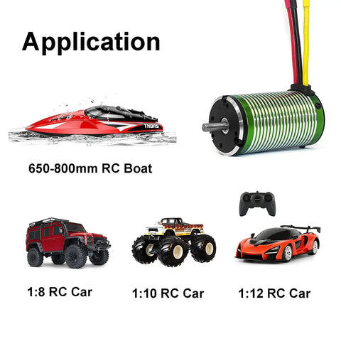 4500KV Brushless RC Motor 2000W 164A 12V 4 Pole Design for RC cars, buggies, and boats illustration with models