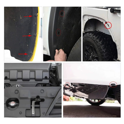 Badass 60 Piece Auto Body Trim Pack With Fender Flare Clips And Rocker Molding Retainers For Jeep Wrangler Chrysler Ford Rig Plus Slick Fastener Puller Tool showing fender flares and clips removal.