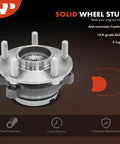 Front Wheel Bearing And Hub Assembly With 5 Lug For Nissan Altima Murano Pathfinder Maxima Infiniti QX60 QX50 JX35 Bolt On Fits 2007 To 2021 Models Durable Hub Smooth Ride Easy Install close-up view with anti-corrosion coating and 10.9-grade bolts.