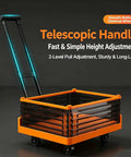 Heavy Duty Foldable Push Cart Dolly Platform Truck With Telescopic Handle And Guard Rails 330 Lbs Capacity Flatbed To Cart In Seconds Perfect For Warehouse Garage Office Hotel Moves, orange steel cart with raised rails