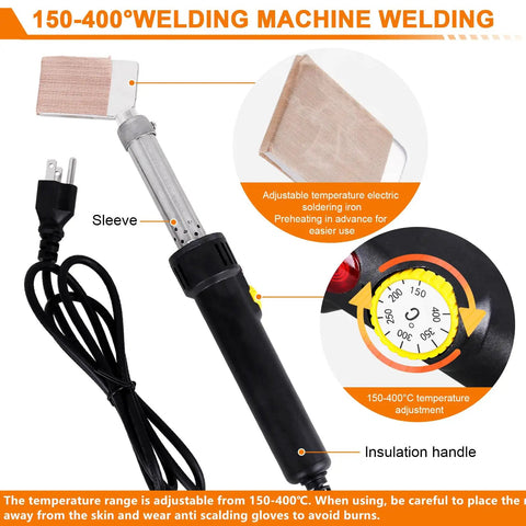Round Belt Welding Kit With 110V Adjustable Temperature Soldering Iron, showing temperature control and insulation handle