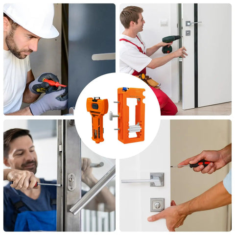 Workers using Hinge Jig For Doors With Precise Alignment And Adjustable Measurements A Rugged, User Friendly Router Template