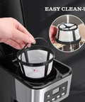 User handling filter of 12 Cup Programmable Coffee Maker With LCD Display Brew Regular Or Strong Like A Pro For Home And Office Glass Carafe Pause And Serve Auto Shut Off Black And Stainless Steel