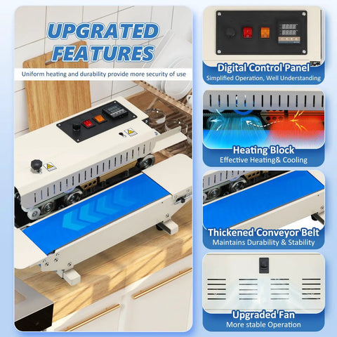 Heavy Duty Pro Grade Industrial Heat Sealer Machine With Digital Temperature Control, Continuous Band Sealer features