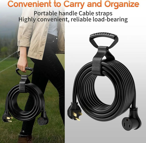 Heavy Duty 100 Ft 10 Gauge Welder Extension Cord 30 Amp Nema 6 50P To 6 50R Outdoor SJTW Power Cable coiled with carrying handle.