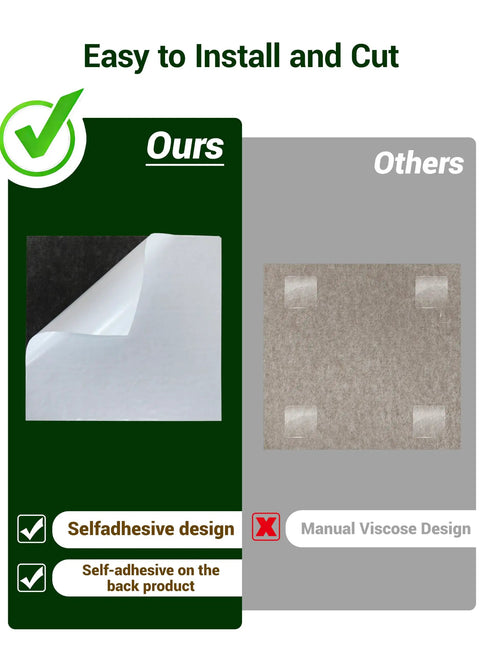 Comparison of self-adhesive design and manual viscose for 12 Pack Self Adhesive Soundproof Wall Panels 12X12 Peel And Stick Acoustic Foam Tiles.