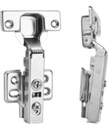 Full Overlay Soft Close Cabinet Hinges For Frameless Concealed Doors European Style Slick Clip On Four Hole Mounting Plate Nickel Plated Finish 2 Pack Easy Tool Free Installation For Kitchen And Vanity Cabinets, front and side view