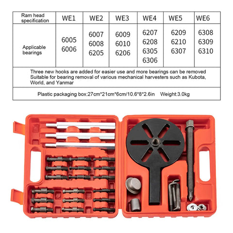 Killer 21 In 1 Bearing Puller Kit Heavy Duty Bearing Removal Tool Quenched Steel For Auto Repair Versatile Grip Gear Tie Rods Multifunction Disk Ready To Bust Through Stubborn Bolts Safely Nailed For Mechanics Want Badass Results In Garage Today. bearing puller kit in orange case with assorted hooks and ram head specs
