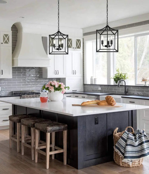Plug In Black Farmhouse Pendant Chandelier With Dope Industrial Rustic Vibe 3 Light Fixture On A 16.8 ft Hanging Cord over kitchen