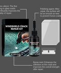 DIY Windshield Repair Kit With Glass Repair Fluid for Chips and Small Cracks Quick Fix Save Money Easy To Use Auto Glass Repair Tool For Cars Trucks And SUVs components displayed, including resin bottle and applicator.