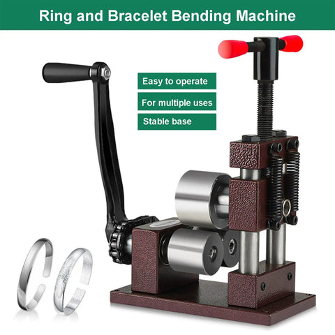 Adjustable Ring And Bracelet Bender Machine With Stainless Steel Rolling Mill For Crafting Spoon Rings and Custom Jewelry Gear; stable base design.