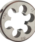 Close-up of M30x1.5 round die from Must Have M30X1.5 Hand Tap And Die Set For Metric Threading, used for metal repair.
