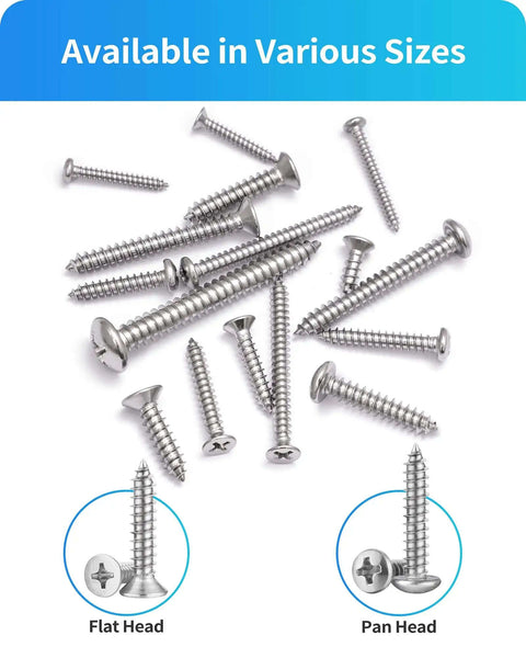 580 Piece Stainless Steel Wood And Sheet Metal Screw Set With 16 Sizes M3 To M6 Phillips Pan Head And Flat Head Self Tapping Screws