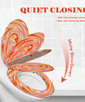 Elongated Toilet Seat for Bathroom with colorful design, showcasing quiet close feature and adjustable hinges.