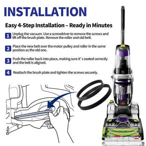 Installation guide for Replacement Belt Set For ProHeat 2X Revolution Pet Pro Carpet Cleaner with steps and image