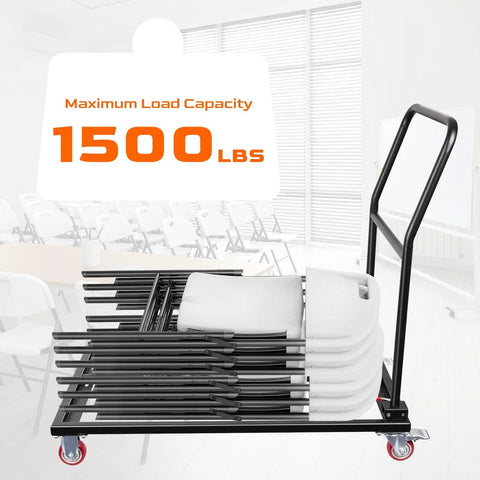 Heavy Duty Folding Chair Dolly Cart Up To 1500 Lbs With Thickened Steel Plates L Shaped Chair Rack loaded with chairs