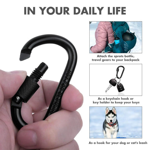 Locking Carabiner Keychain Clips Set Of 3 With 9 Assorted Size D Ring Key Rings For Water Bottles Dog Tags And Car Keys Black Flat Style Built For Everyday Carry And Quick Access