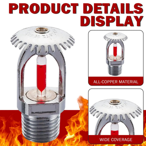 Top Tier Fire Sprinkler Head Set With Quick 155 Degree Trigger And Upspray Water Design Using Half Inch Threads For Homes Or Shops Wanting Badass Safety Gear That Actually Works Flawlessly, close-up view of copper head with glass bulb.