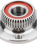 Beefy 2 Piece Rear Wheel Hub And Bearing Kit With ABS For Audi TT 00 06 Quattro And Volkswagen Beetle 98 10 Golf 99 06 Jetta 99 05 GTI 06 09 Rabbit 06 09 5 Bolt, close-up front view of hub and bearing