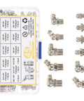 Get Your Shop Ready With This Awesome 45 Piece Metric Grease Fitting Kit Featuring M6 M8 And M10 Carbon Steel Zerk Nibs In 45 Degree 90 And 180 Angles For Ultimate Routine Maintenance And Auto Repair Jobs. 45-piece carbon steel zerk fitting assortment in M6, M8, and M10 angles