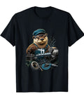Cool Black Machinist Vise Gauge Square Shirt For CNC Tools Guy Perfect Heavy Duty Tee Gift For Shop Worker With Classic Fit And Double Needle Hem featuring a cartoon otter working with machinery.