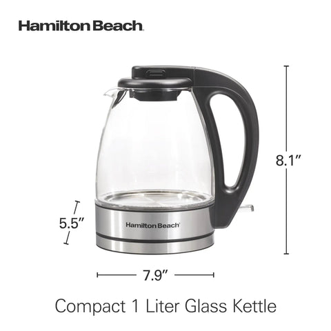 Glass Electric Tea Kettle 1 Liter 1500W Fast Boil Cordless Pour-Over With Auto Shutoff Boil-Dry Protection BPA Free