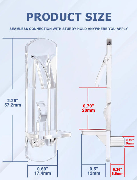 Product size chart for Rock Solid Clear Plastic Cabinet Shelf Pegs featuring measurements and clear plastic material.