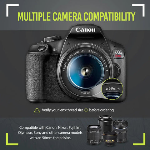 Canon EOS Rebel T7 with 58mm lens filter, part of Deluxe Lens Kit For Rebel DSLRs Packed With 58mm Filter Set 58mm Wide Angle