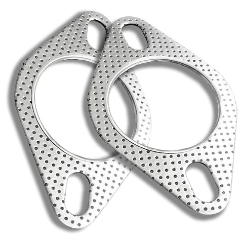 Two perforated metal exhaust flange gaskets, 2.5 inch inner bore, for car exhaust system