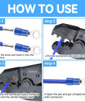 Pro Grade 150 Piece Electrical Terminal Kit With Insulated Quick Disconnects Butt And Bullet Terminals Spade Fork Ring Terminals Solderless Crimp Connectors 18 Types For DIY Wiring Auto Marine And Home Projects step-by-step usage guide for crimping connectors.