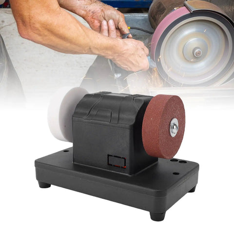 Depisuta Cordless Mini Bench Grinder With 2000 To 6000Rpm Variable Speed and Dual Grinding Wheels for sharpening metal tools.