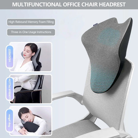 Two In One Office Chair Headrest Pillow And Lumbar Support with ergonomic design on a grey office chair